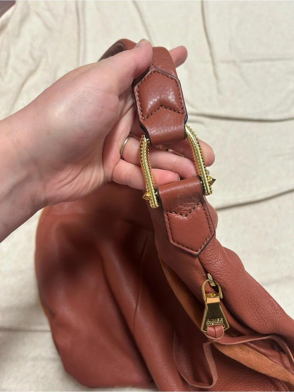 Aimee Kestenberg Tuscany Hobo Purse Bag Slouchy Paneled Suede Pebble Leather